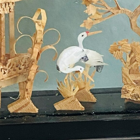 Cork Art Diorama: Intricate Chinoiserie Sculpture with Cranes - Picture 10 of 10